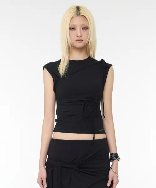 [ROCKCAKE] Side String Sleeveless - Black