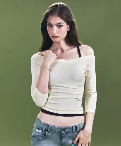 [PLEASENOFOLLOW] Zed Off-Shoulder Long Sleeve Top (Lemon)