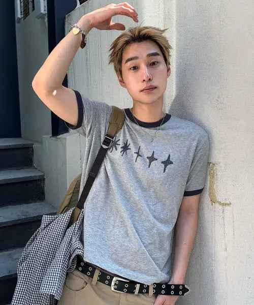 [KIIMUIR] Flash Move Ringer Crop Short-Sleeve T-Shirt_Melange Gray / [크롭] 플래시무브 링거 크롭 반팔 티셔츠_멜란지 그레이