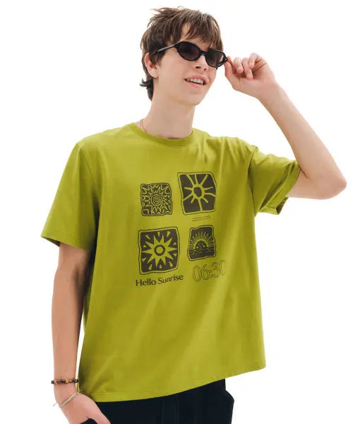 [HELLO SUNRISE] Sun Stamp Tee_Olive