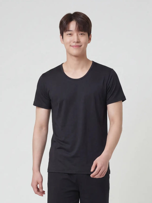 [DAISO] EasyCool Men's Ice Skin Cooling Inner T-shirt (Black) / 이지쿨 남성 아스킨 냉감 이너티셔츠(100)(블랙)