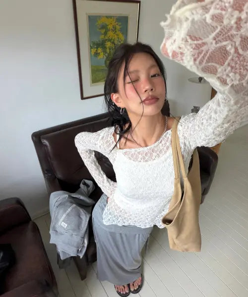 [MIXXO] Lace Layered Long Sleeve T-Shirt / 레이스 레이어드 긴팔 티셔츠 RE LWG42SS_MIWLWG71QA