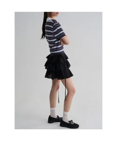 [8SECONDS] Lace Dot Frill Skirt - Black / 레이스 도트 프릴 스커트 - 블랙