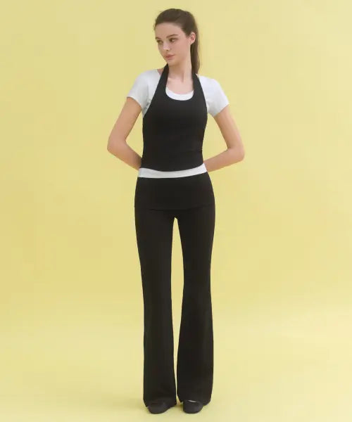 [MUSINSA STANDARD WOMAN] Women's Turn Down Flare Jersey Pants [Black] / 우먼즈 턴 다운 플레어 저지 팬츠 [블랙]