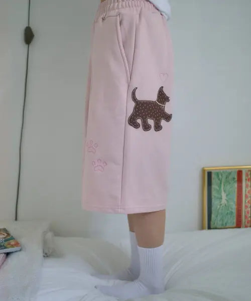 [AMBLER] Puppy Puppy Bermuda Pants  Bermuda Sweat Shorts ASP902 (Pink) / Puppy Puppy Bermuda Pants 버뮤다 원턱 스웨트 숏츠 반바지 ASP902 (핑크)