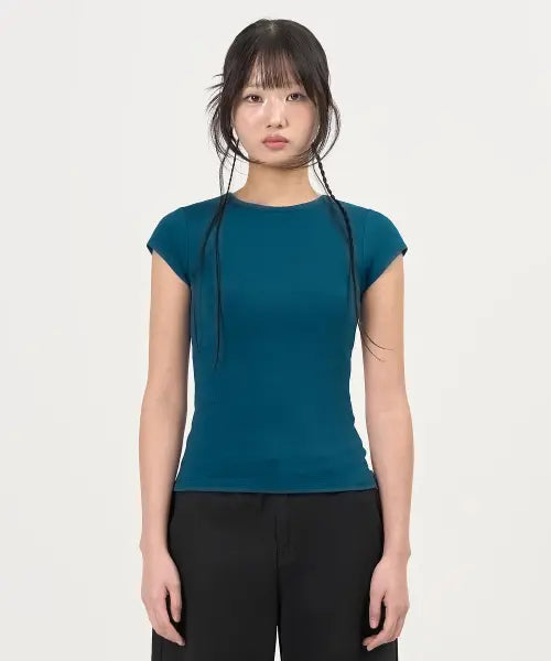 [PEPLEE] Cap Sleeve Mini Tee (Blue Green)