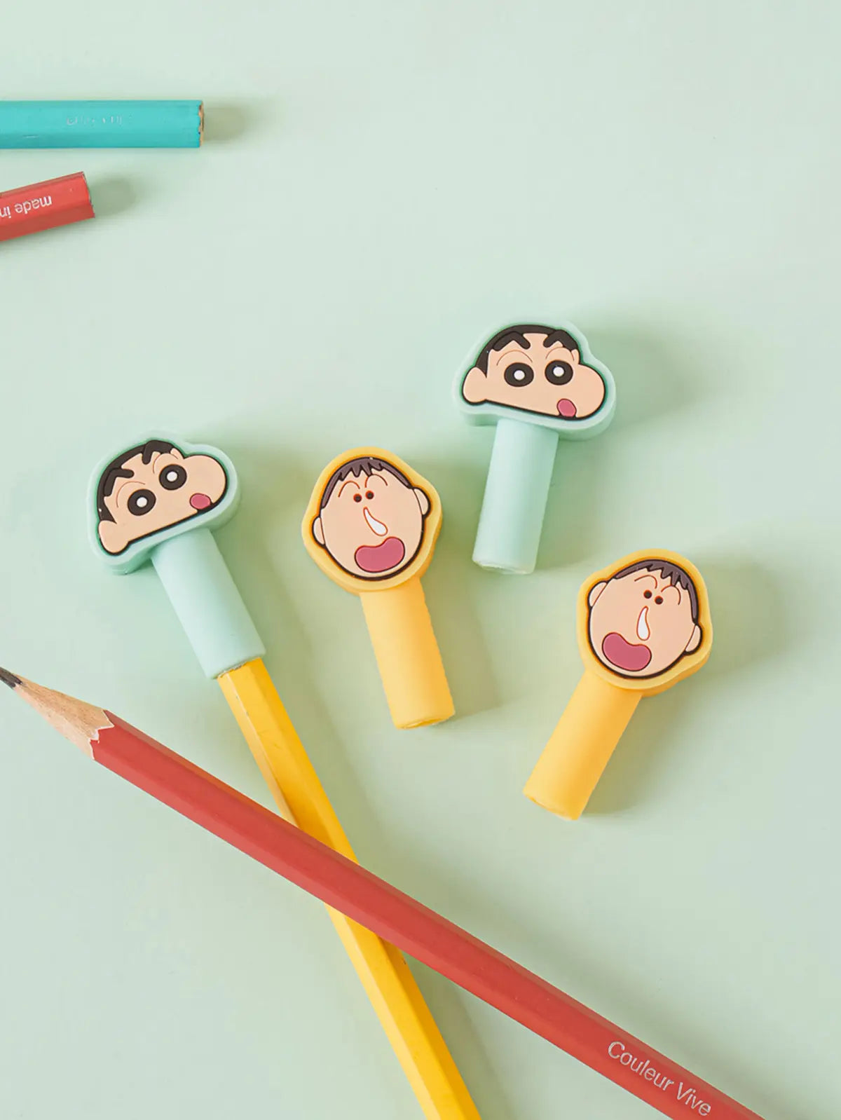 [DAISO] Crayon Shin-chan Face Pencil Cap Set (4 pcs) / 짱구 얼굴 포인트 연필 캡 4개입