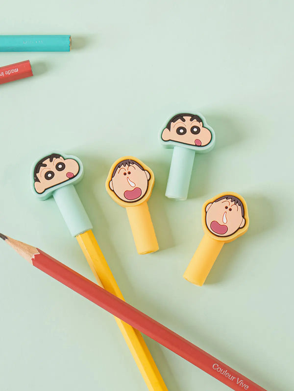 [DAISO] Crayon Shin-chan Face Pencil Cap Set (4 pcs) / 짱구 얼굴 포인트 연필 캡 4개입
