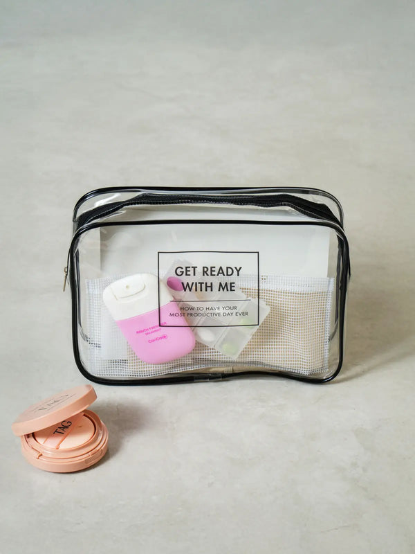 [DAISO] Mesh Pocket Transparent Pouch with Lettering / 메쉬 포켓 투명 파우치 레터링