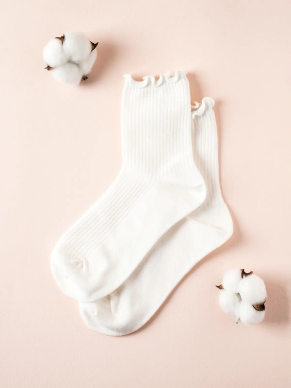 [DAISO] Kikiya Socks Women's Lace Ribbed Socks White / 키키야삭스 여성 레이스 골지 양말 화이트
