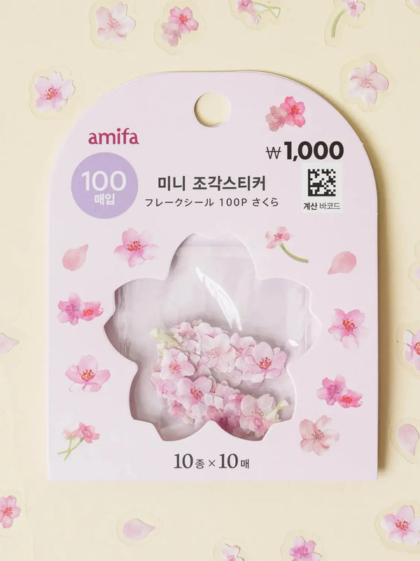 [DAISO] Mini Cherry Blossom Flake Stickers (100 pcs) / 벚꽃 미니 후레이크 조각 스티커 100매입