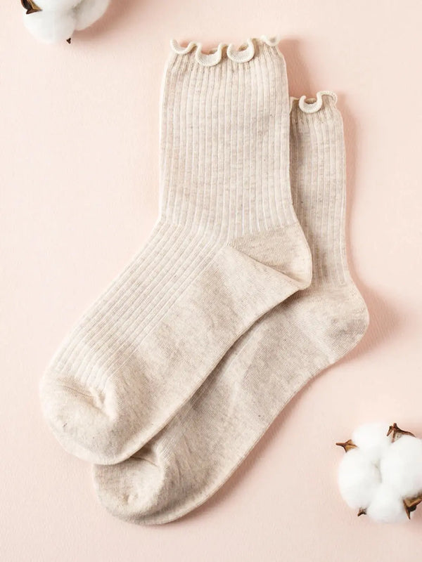 [DAISO] Kikiyasocks Women's Lace Ribbed Socks Beige / 키키야삭스 여성 레이스 골지 양말 베이지