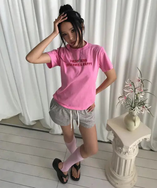[WAVEGIRL] Happy T-shirt (4COLOR)