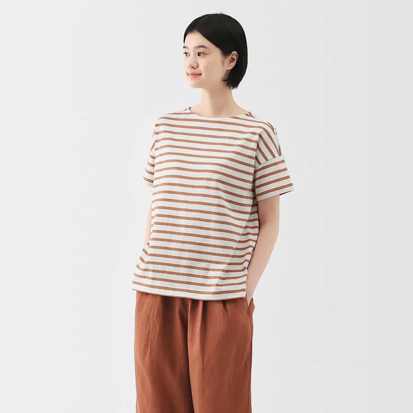 [MUJI] Jersey Boat Neck Border Short Sleeve T-shirt / 저지 보트넥 보더 반소매 티셔츠