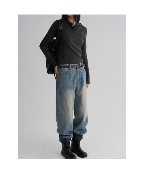 [8SECONDS] Tinted Wash Semi-Wide Denim Jeans - Sky Blue / 틴워싱 세미와이드 데님  스카이 블루