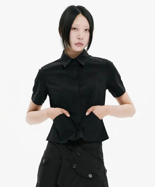 [HANAHI] Under pocket half shirts BLACK