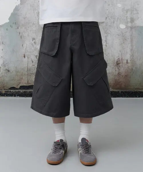 [AGOD] Ripstop Banding Double Cargo Bermuda Pants [Charcoal] / 립스탑 밴딩 더블 카고 버뮤다 팬츠 [차콜]