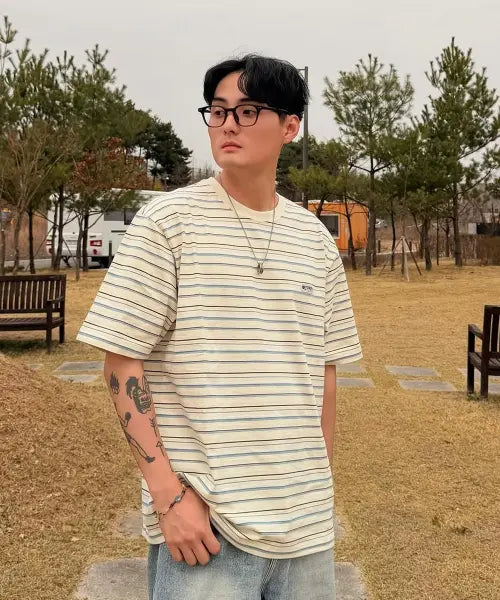 [OUTDOOR PRODUCTS] Striped T-Shirt (Blue) / 스트라이프 티셔츠 (블루)