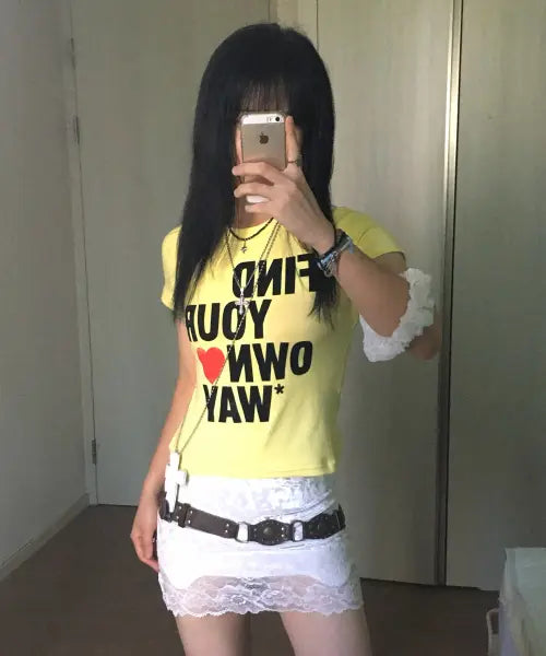 [UNTITLED SEOUL] UNTITLED WAYFINDER CROP SHORT SLEEVE YELLOW / 언타이틀 웨이파인더 크롭 반팔 옐로우