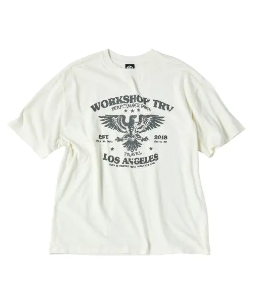 [TRAVEL] EMBLEM PIGMENT OVER FIT TEE CREAM / 엠블럼 피그먼트 반팔티 크림