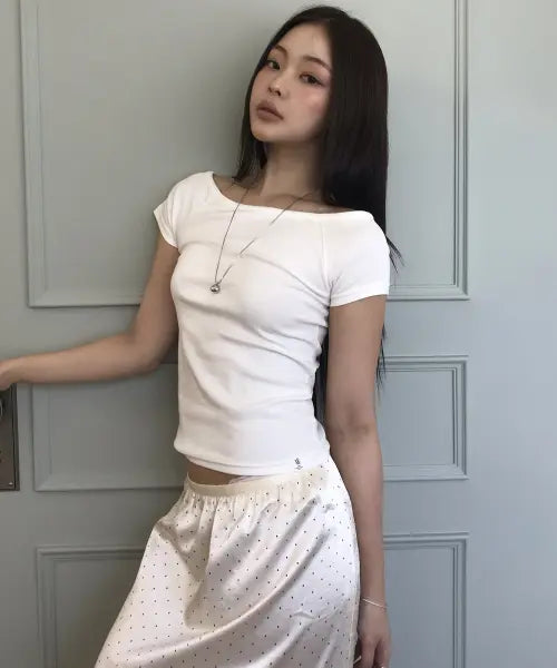 [TWEE] Bellbo Basic Off-Shoulder Short Sleeve T-Shirt / 벨보 베이직 오프숄더 반팔 티셔츠