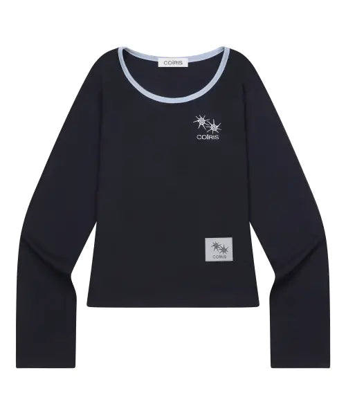 [COIRIS] RORA SMALL LOGO U-NECK LONG-SLEEVE T (10COLOR) / 로라 스몰 로고 배색 유넥 긴팔 티 (10컬러)