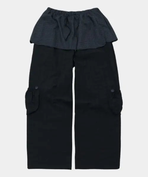 [SOME PLACE] Check Pocket Snap Point Layered Mini Flare Skirt Pants Setup [Black] / 체크 포켓 스냅 포인트 레이어드 미니 플레어 스커트 팬츠 셋업 [블랙]
