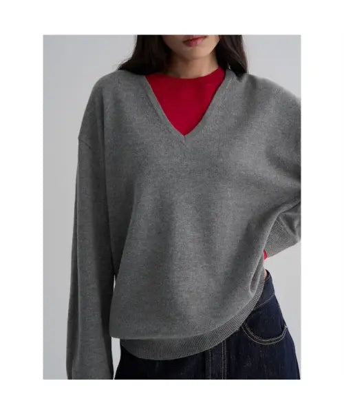 [8SECONDS] V-neck Colorblock Pullover Ash / 브이넥 배색 풀오버  애쉬