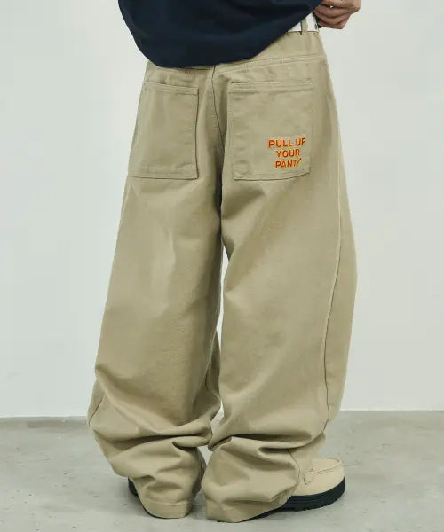 [SCALLYWAG] Ryujeonglan × Skelly Wack Pull Up Straight Cotton Pants [Beige] / [류정란 × 스켈리웩] PULL UP 스트레이트 코튼 팬츠[베이지]