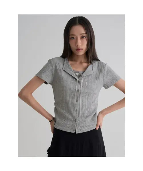 [8SECONDS] Lace Trim Jersey Top - Grey / 레이스 트리밍 저지탑  그레이