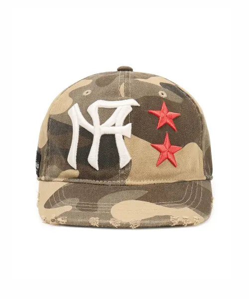 [FREEMARIO] Star Camo Distressed Cap [Yellow Khaki] / 스타 카모 데미지드 캡 [옐로우 카키]