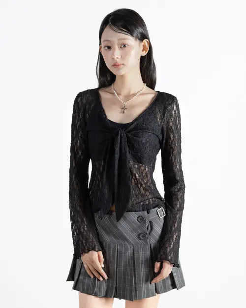 [MAGORENSEOUL] Boho Ribbon Cardigan Black / Boho 리본 가디건 블랙
