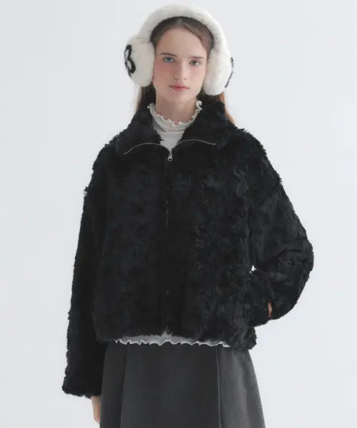 [MARIE CLAIRE] High Neck Fur Zip-Up (MAGDJP08MBK) / 하이넥 퍼 집업(MAGDJP08MBK)