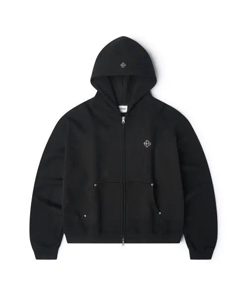 [GAINSBORO] SERIF BASEBALL LOGO HOODIE ZIP-UP_BLACK / 세리프 베이스볼 로고 후드집업_블랙