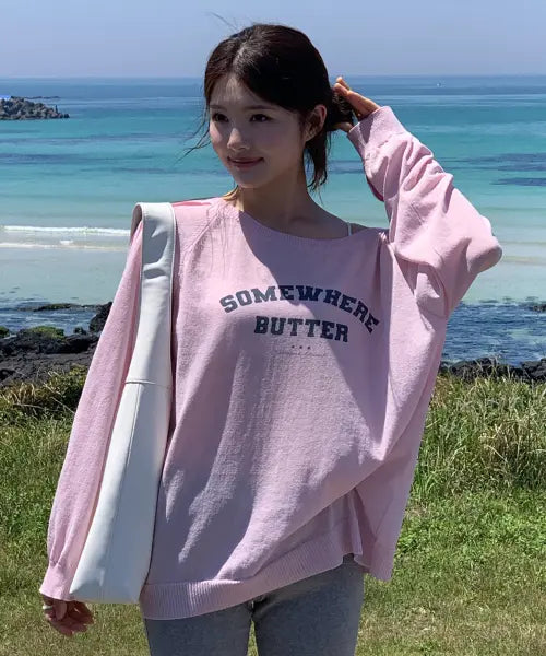 [SOMEWHEREBUTTER] Loco Long Sleeve Knit - Light Pink