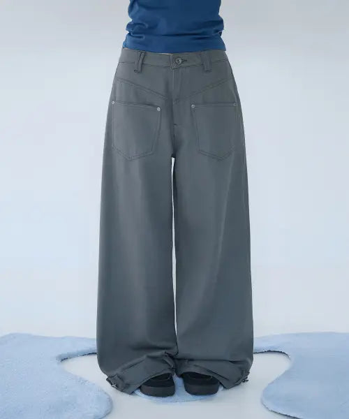 [MIRECO] BELTED POCKET COTTON PT CHARCOAL