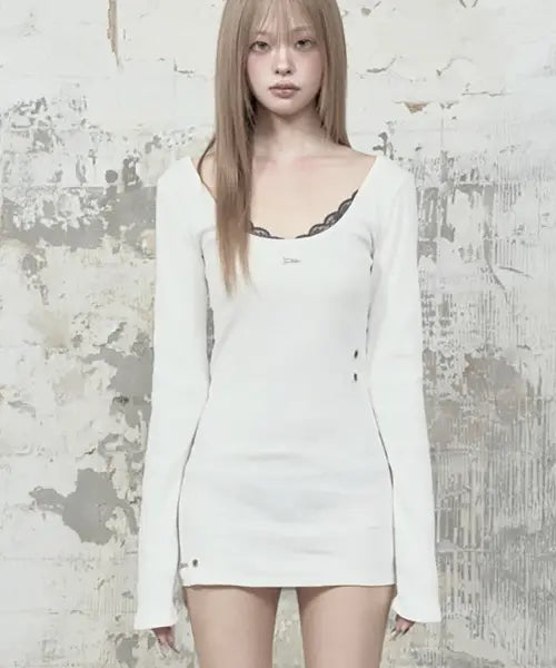 [ETRE AU SOMMET] Layered Lingerie long Slip Dress (White)