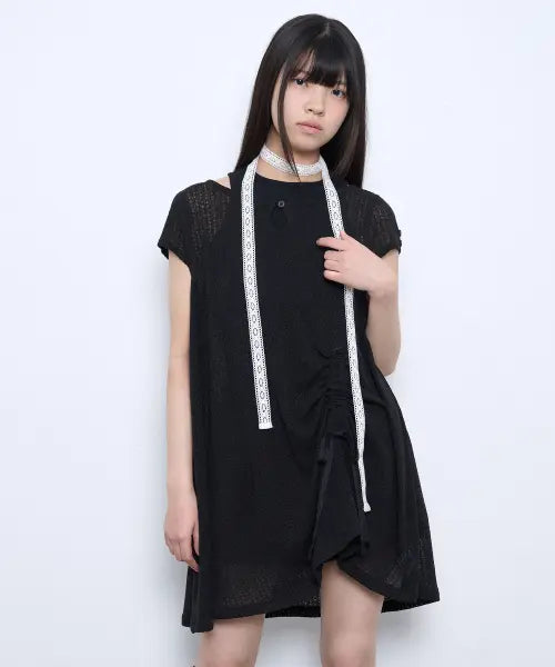 [TUOMIO] CROCHET MINI DRESS [BLACK]