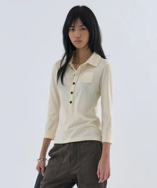 [WELLBEING EXPRESS] Button up 3/4 Sleeve Ivory