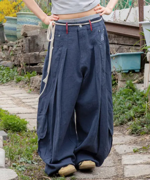 [RuNaKi'Hu'] WXP100 Hide-and-Seek Pintuck Linen Balloon Pants (Blue) / WXP100 숨바꼭질 핀턱 린넨 벌룬 팬츠 (BLUE)