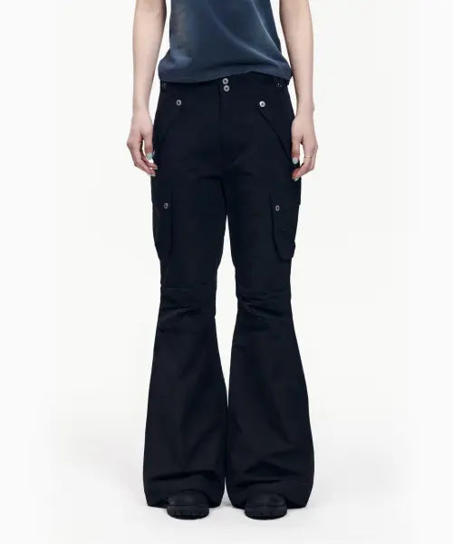 [AAKAM] Flare Ripstop Cargo Pants (Black)