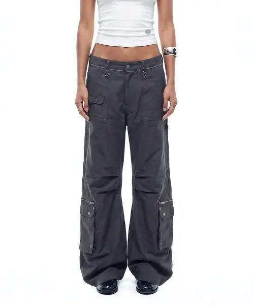 [BADBLOOD] Alpha Curved Bootcut Cargo Pants - Charcoal / 알파 커브드 붓컷 카고 팬츠 - 차콜
