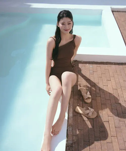 [SOGNAREBY] Metallic One Shoulder Monokini brown / 메탈릭 원숄더 모노키니 브라운