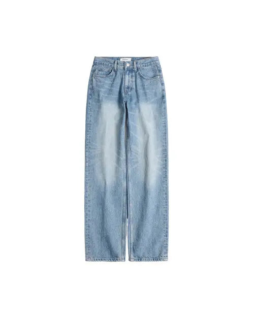 [999HUMANITY] WOMENS SLIM STRAIGHT DENIM PANT (MIDDLE BLUE) / 여성 슬림 스트레이트 데님 팬츠 (미들 블루)