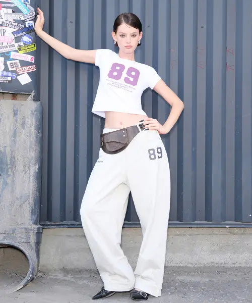 [ROUGHTYPE] Balloon-fit Patch Sweatpants - Whitemelange