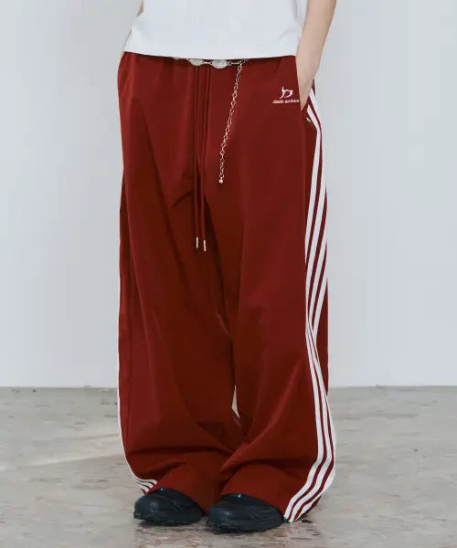 [D.XO.H] Snap Big Wide Nylon Track Pants Wine/White / 스냅 빅와이드 나일론 트랙 팬츠 와인/화이트