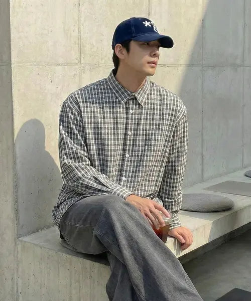[MOZMOZ] Soft Basic Light Check Shirt - Black / 소프트 베이직 라이트 체크셔츠 블랙