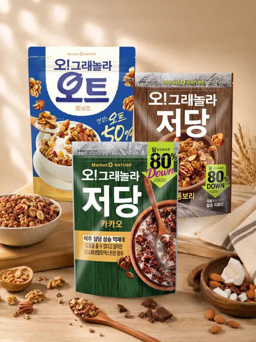 [DRYOU] Oh Granola Low Sugar Cacao 330g + Low Sugar Barley 360g + Oat Whole Nuts 360g / 오그래놀라 저당 카카오 330g+저당 통보리 360g +오트 통넛츠 360g