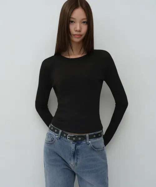[MUSINSA STANDARD WOMAN] Women's Soft Ribbed Long Sleeve T-Shirt [Black] / 우먼즈 소프트 리브드 긴소매 티셔츠 [블랙]