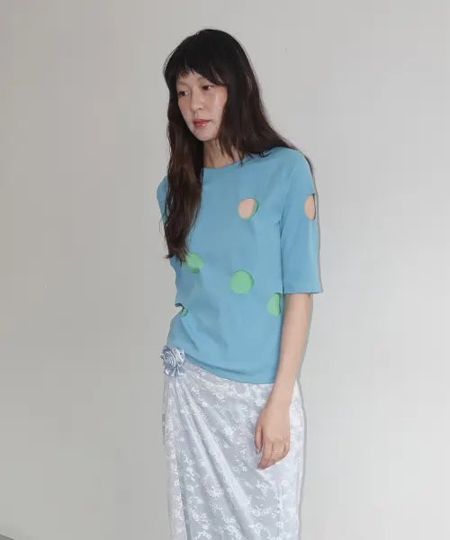 [MA JOURNEE] HOLE DETAIL T-SHIRT_AQUA